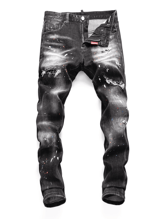 Black Gray Paint Jeans