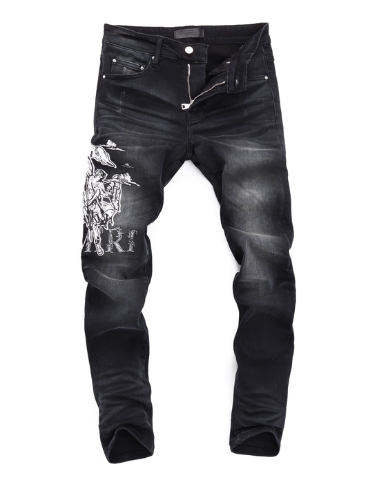 Black Gray Graphic Jeans