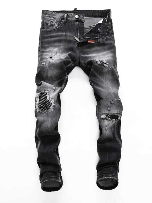 Black Gray Patch Jeans