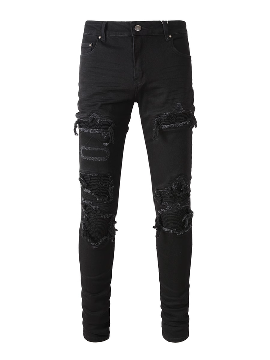 Black Ripped Patch Jeans